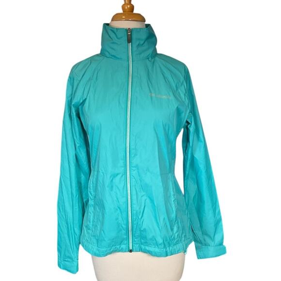 Columbia Womens Small Hide Hooded Windbreaker Rain Jacket Turquoise Lightweight - Picture 7 of 14